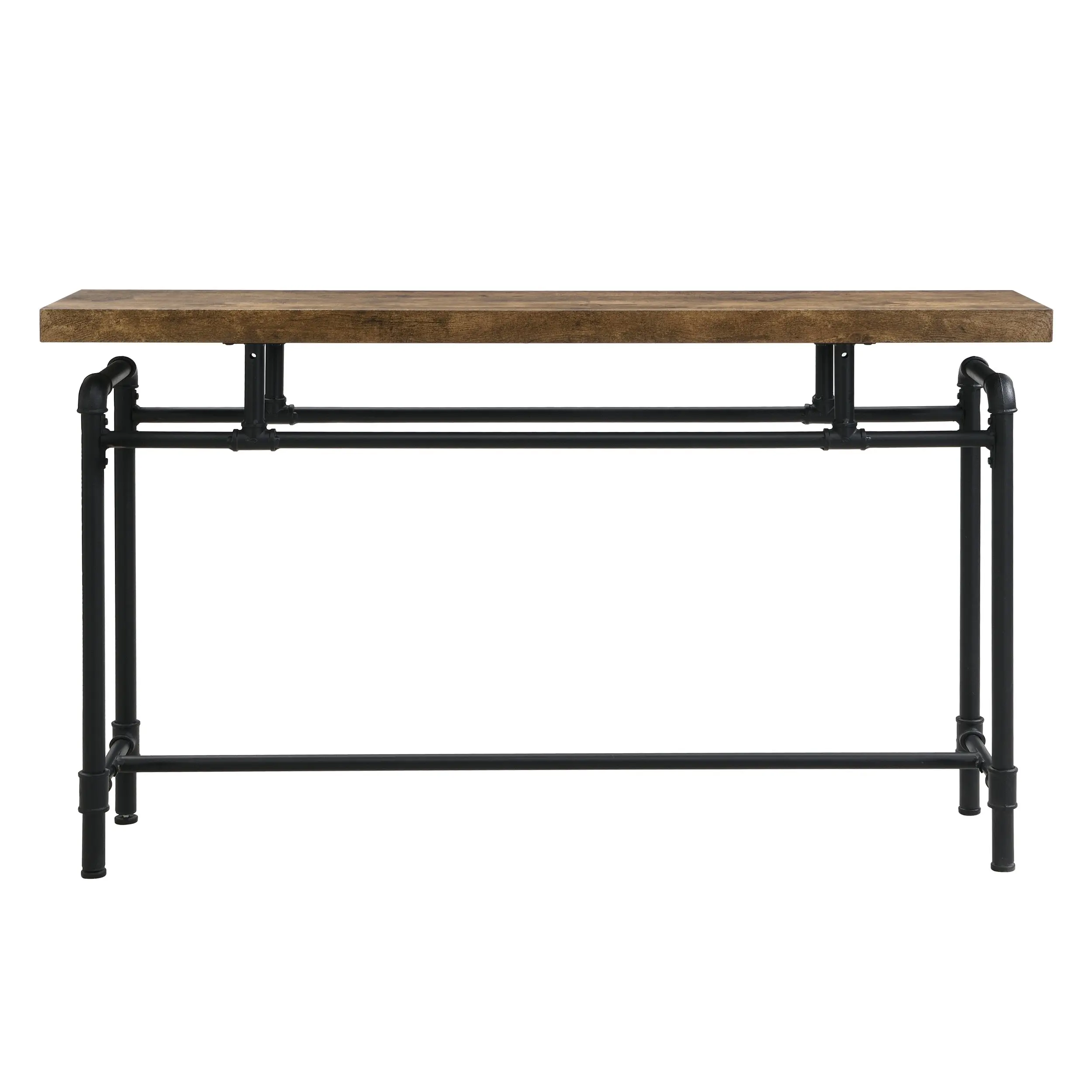 IHOMDEC Industrial Metal Tube & Wood Console Sofa Table 130cm Width Rustic Dark Brown