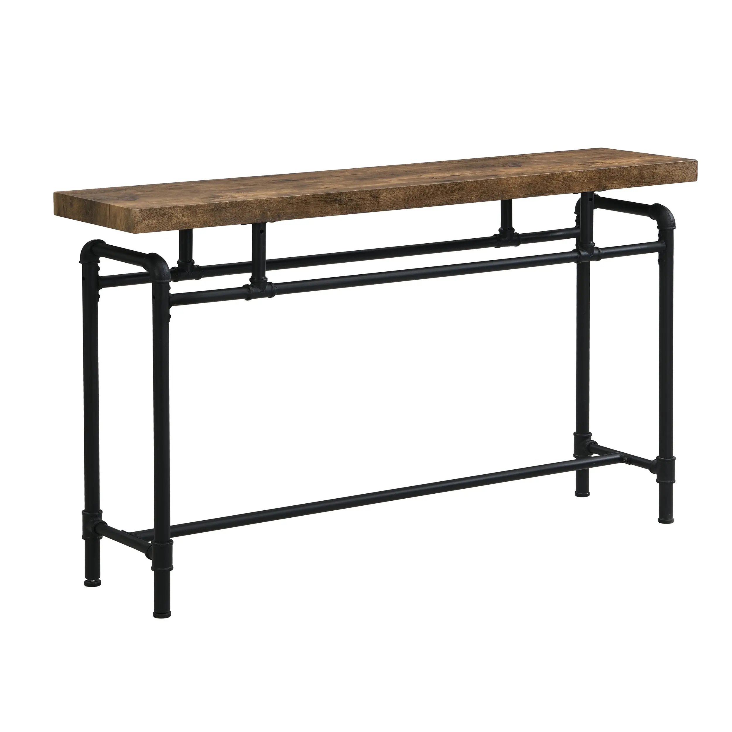 IHOMDEC Industrial Metal Tube & Wood Console Sofa Table 130cm Width Rustic Dark Brown