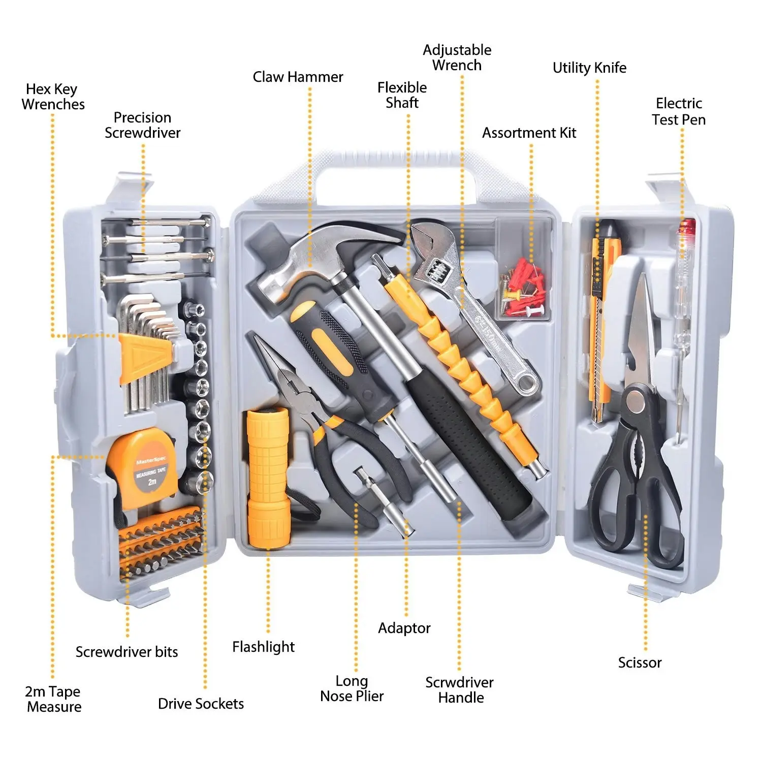 MasterSpec 100PCs Household Tool Kit Toolbox Set