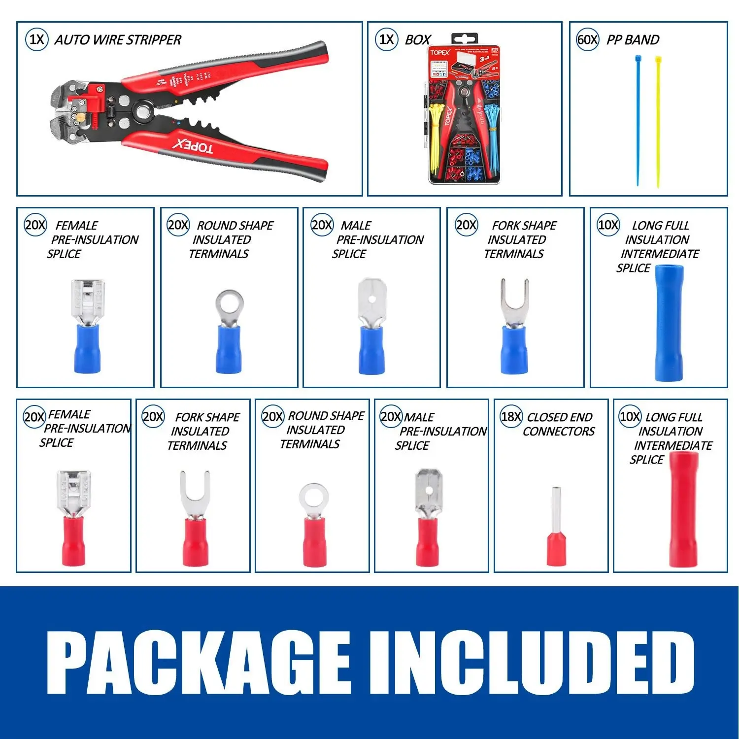 Topex 260-Piece Wire Stripper Self-Adjustable Crimper Plier Set Terminals Tools