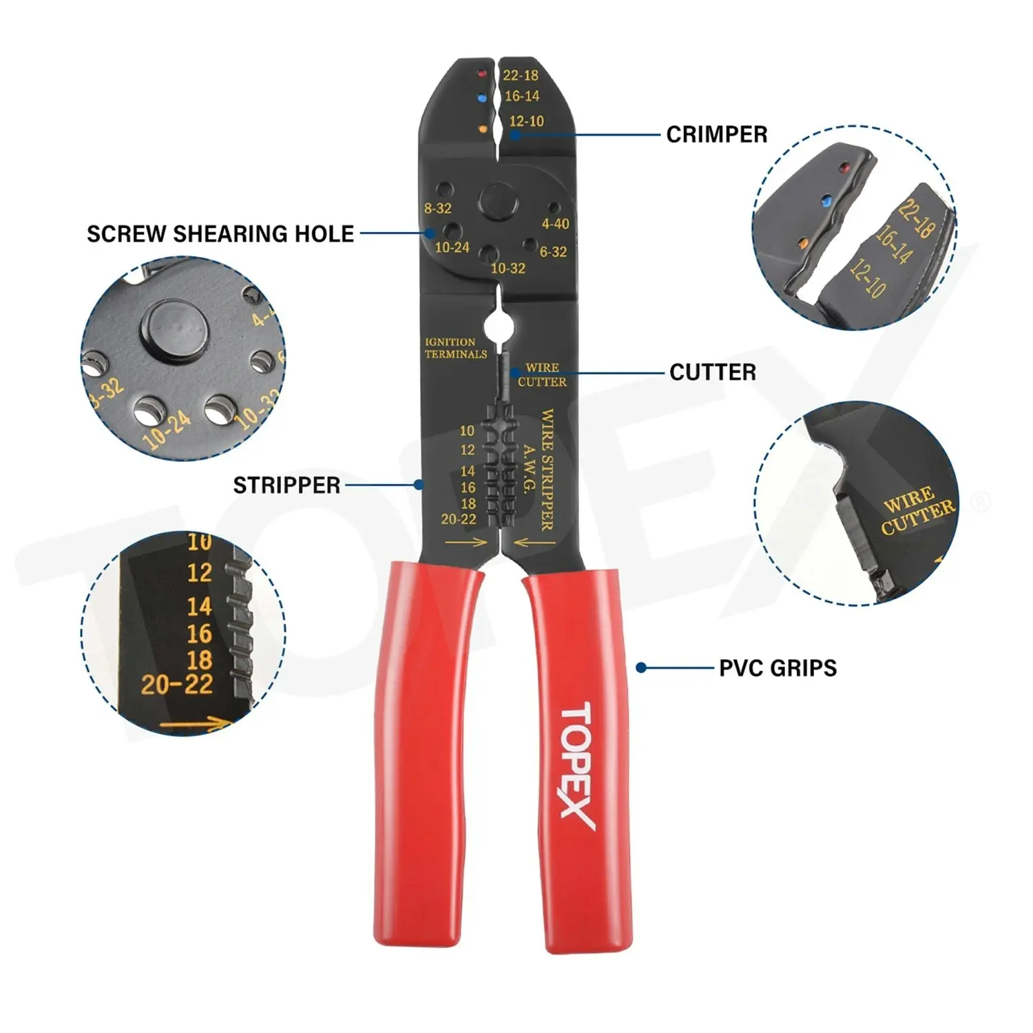 Topex 285 PCs Auto Electrical Repair Kit Gauge Wire Stripper Connectors Assortment Set Multifunctional & Self-Adjusting Cutting Peeling Pliers Tool