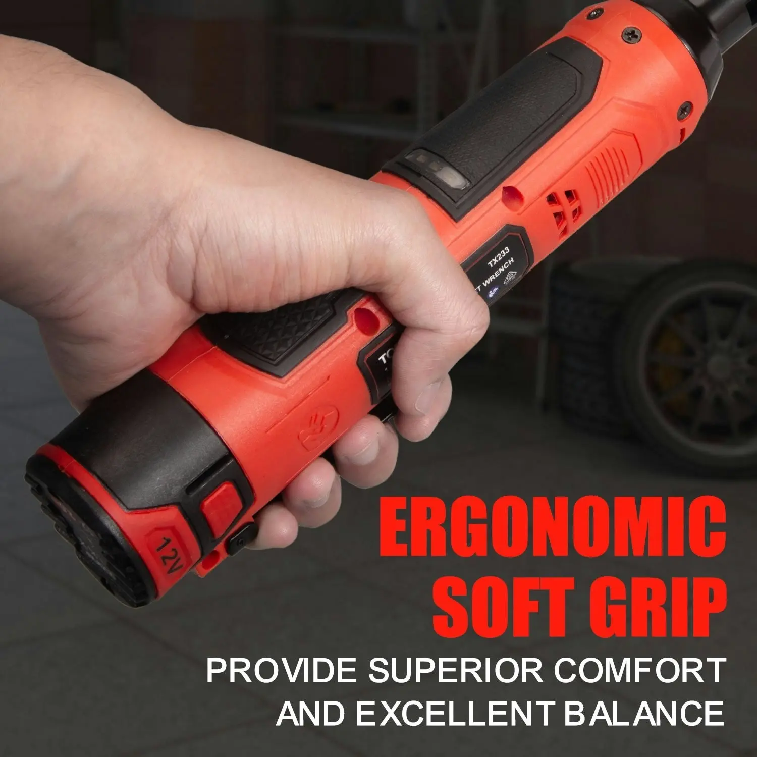 Topex 3/8" 12V Cordless Electric Ratchet Wrench 45NM/33.2ft-lbs 300RPM Variable Speed & LED Light