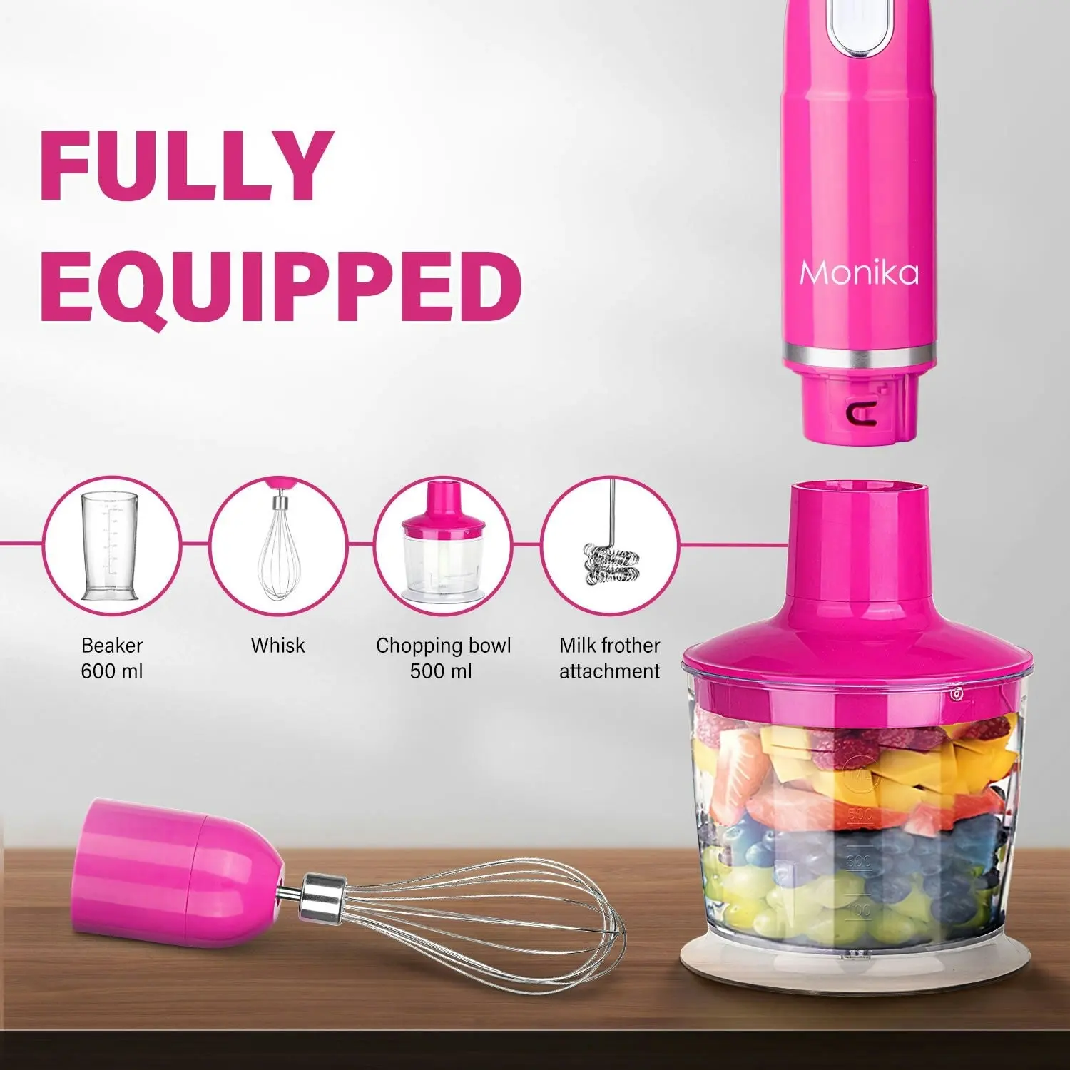 Monika 5In1 Electric Stick Blender Handheld Mixer Chopper Stainless Steel Whisk