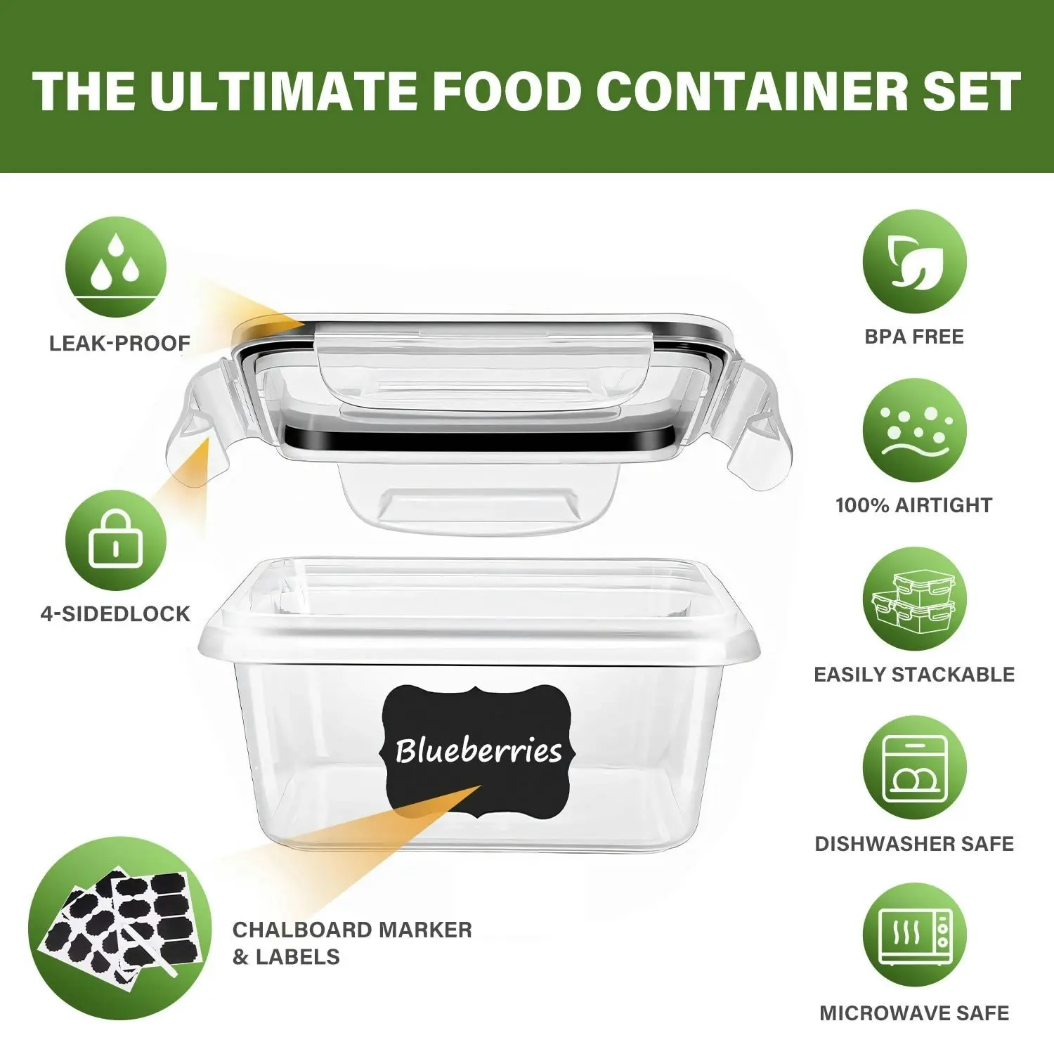 Stelive 56 PCs Food Storage Container Set, Leak Proof Lunch Boxes, BPA-Free Clear Plastic Storage Containers for Home & Kitchen Organization with Labels & Pen