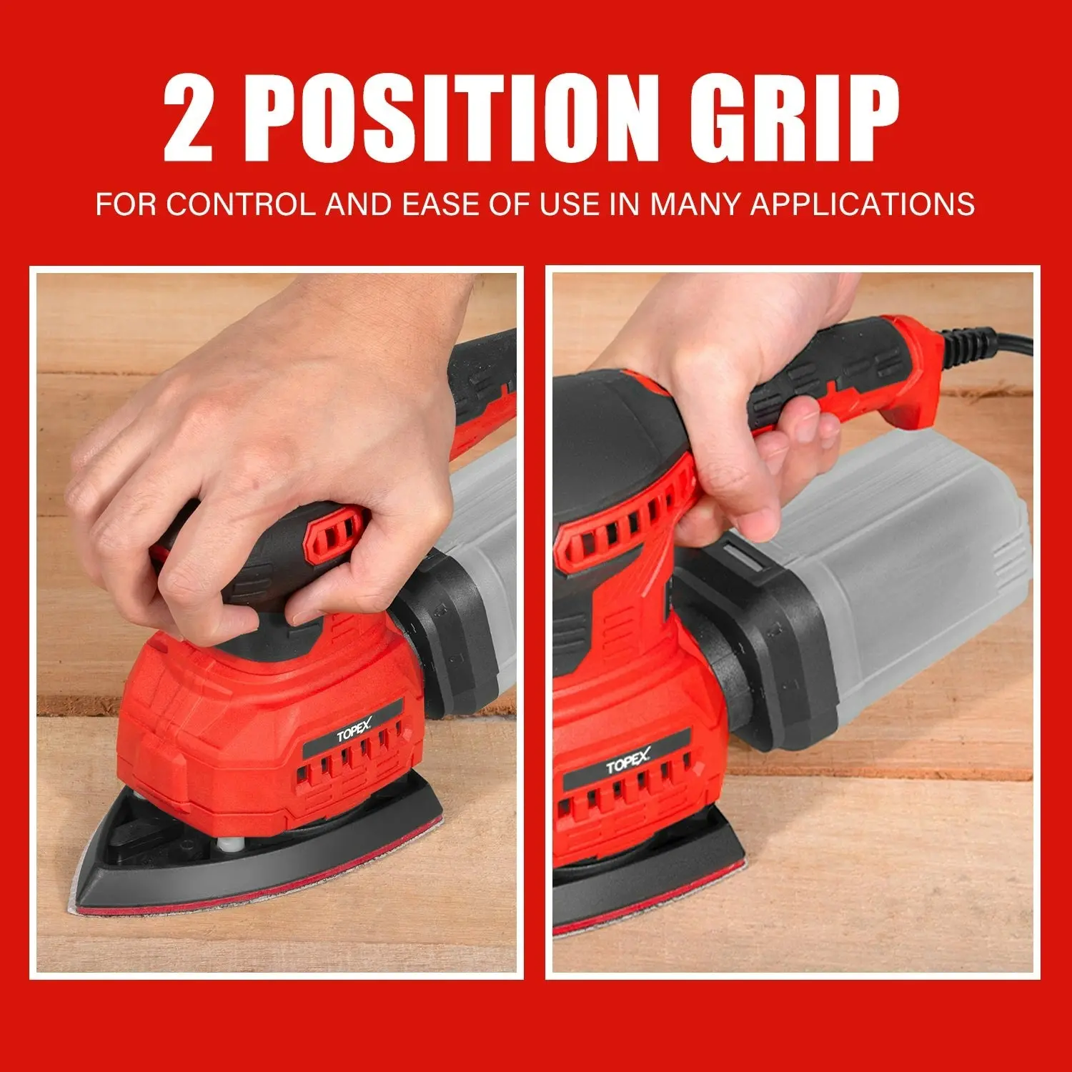 Topex 3in1 200W Electric Finishing Sander Sanding Tool 6 Speeds 3 Sanding Base Plate Size