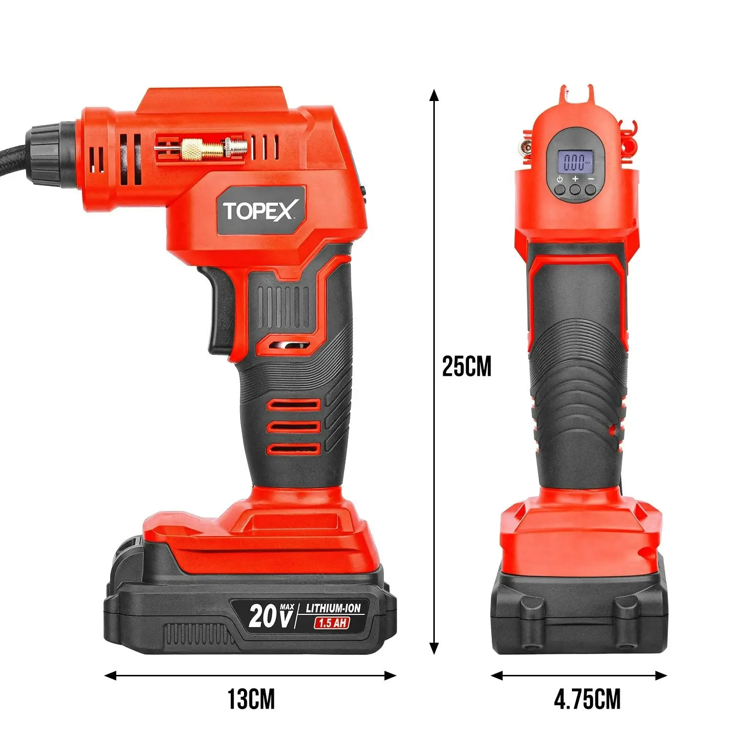 Topex 20V Cordless Air Compressor Car Tyre Inflator w/Digital Pressure Gauge LED Light