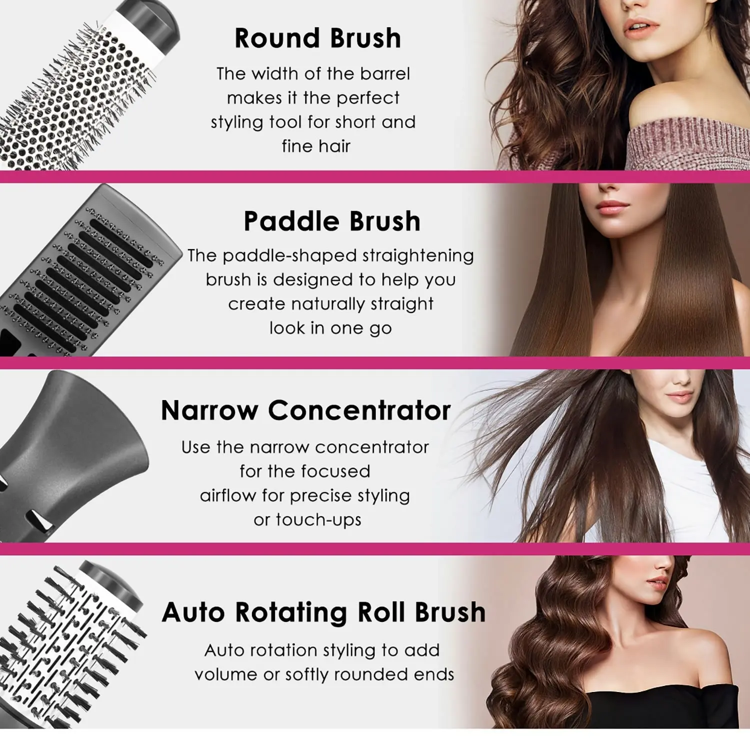 Monika 4 in 1 1200W Hair Styler Auto Curler Hot Air Brush w/ Ionic Care Tech Straightening Curling Blow Drying