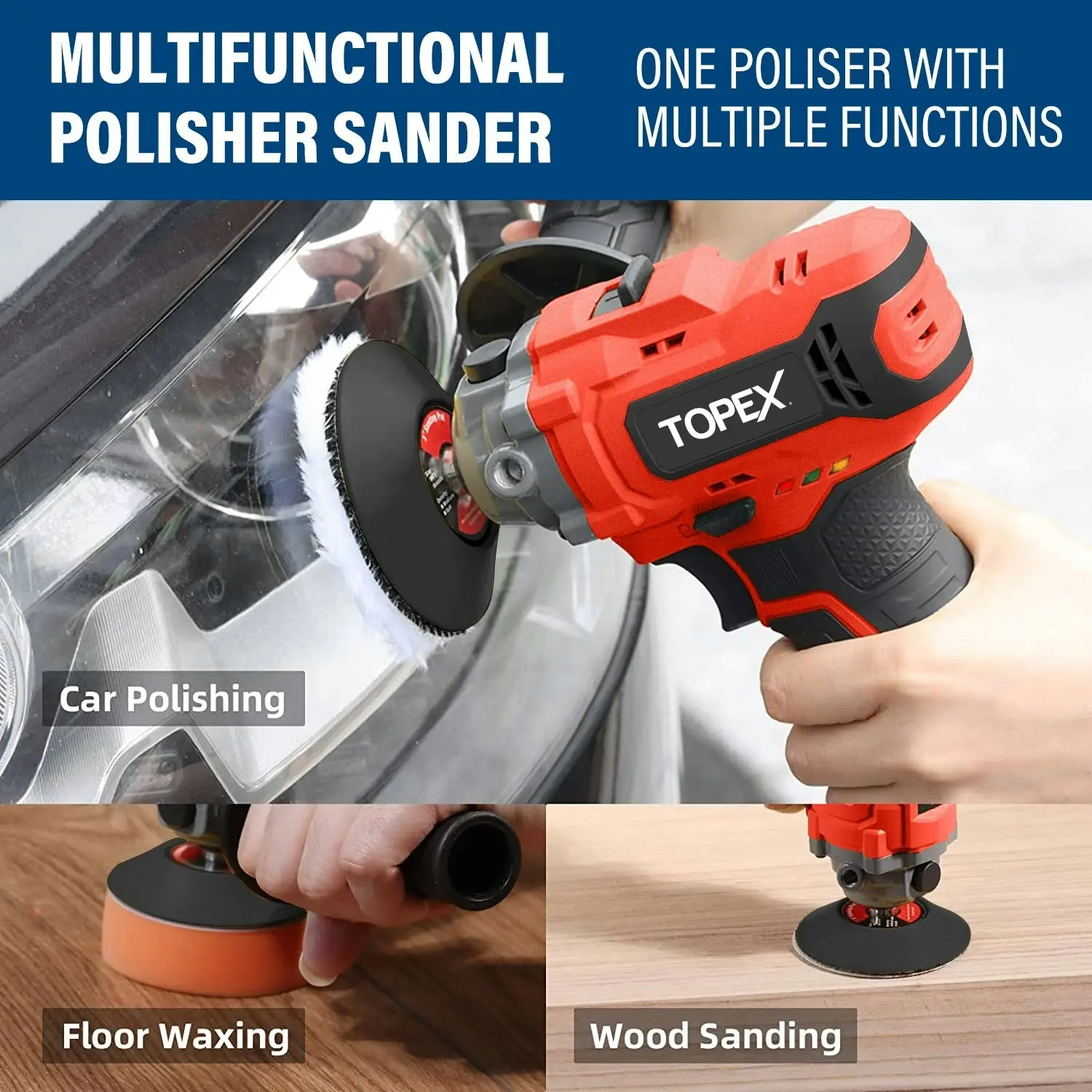 Topex 12V Cordless Polisher 3" Mini Car Detailing Buffer & Sander w/ Battery & Charger