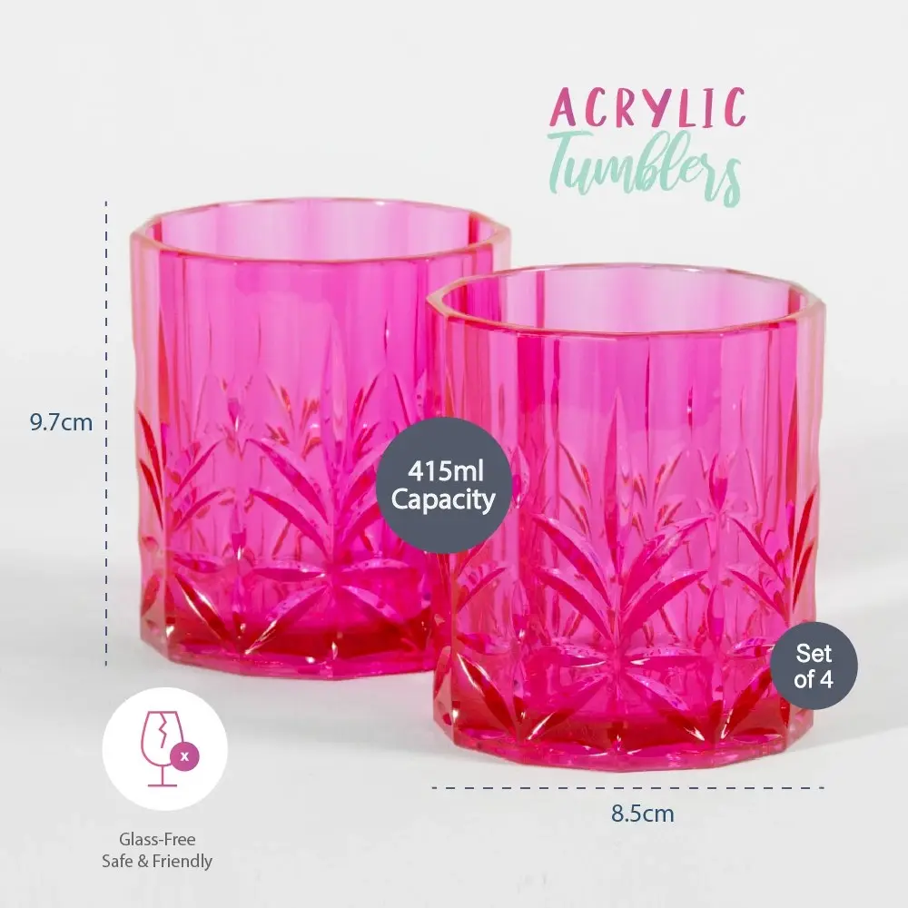 Acrylic Tumblers Hot Pink Set of 4