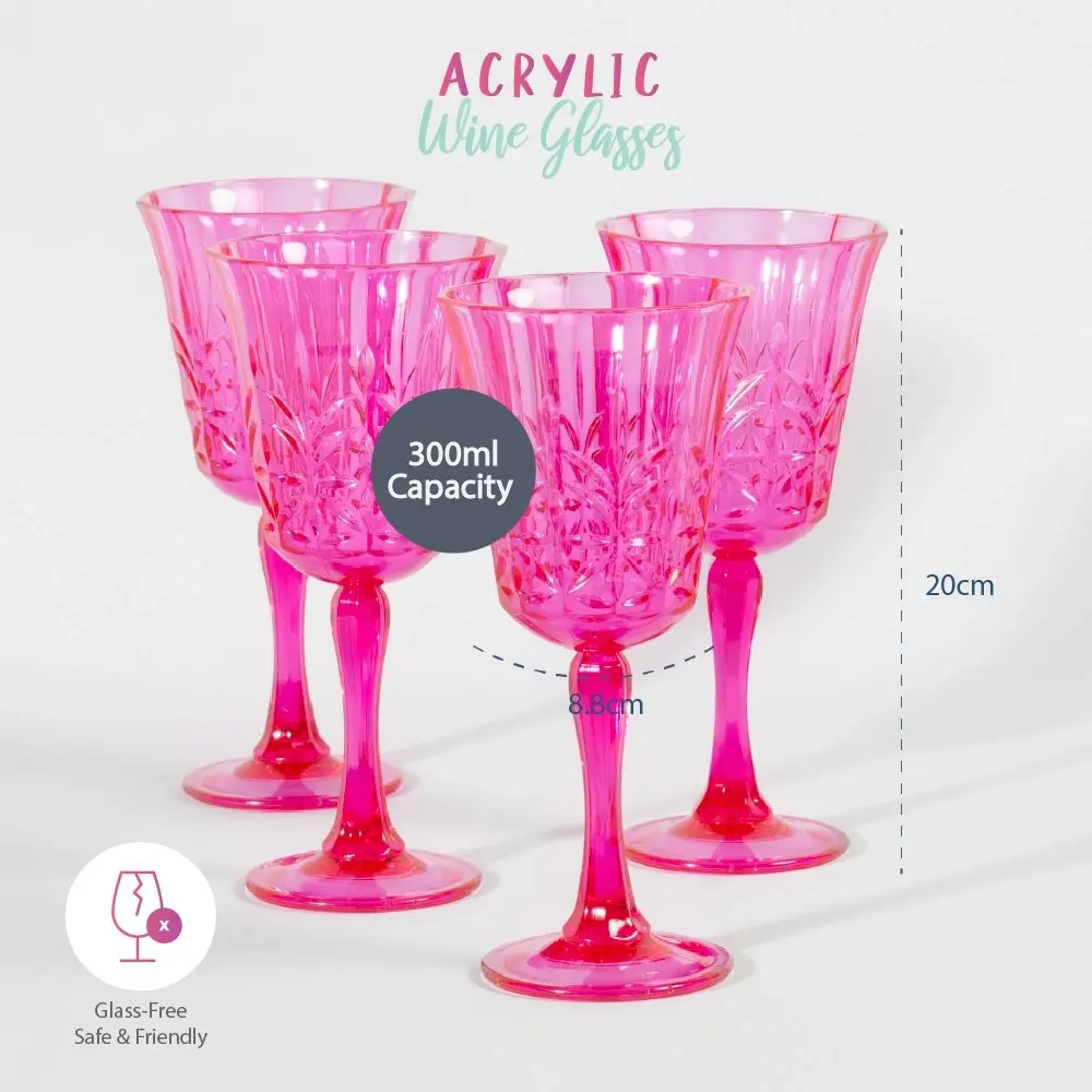 Hot Pink Acrylic Wine Glasses Set of 4