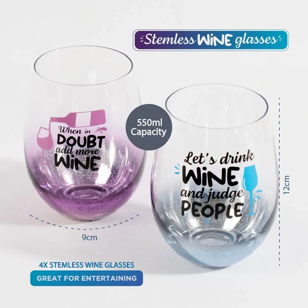 Stemless Wine Glasses Pack of 4