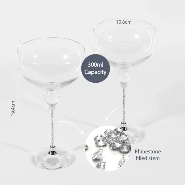 Glitz Silver Coupe Glasses Pack of 2