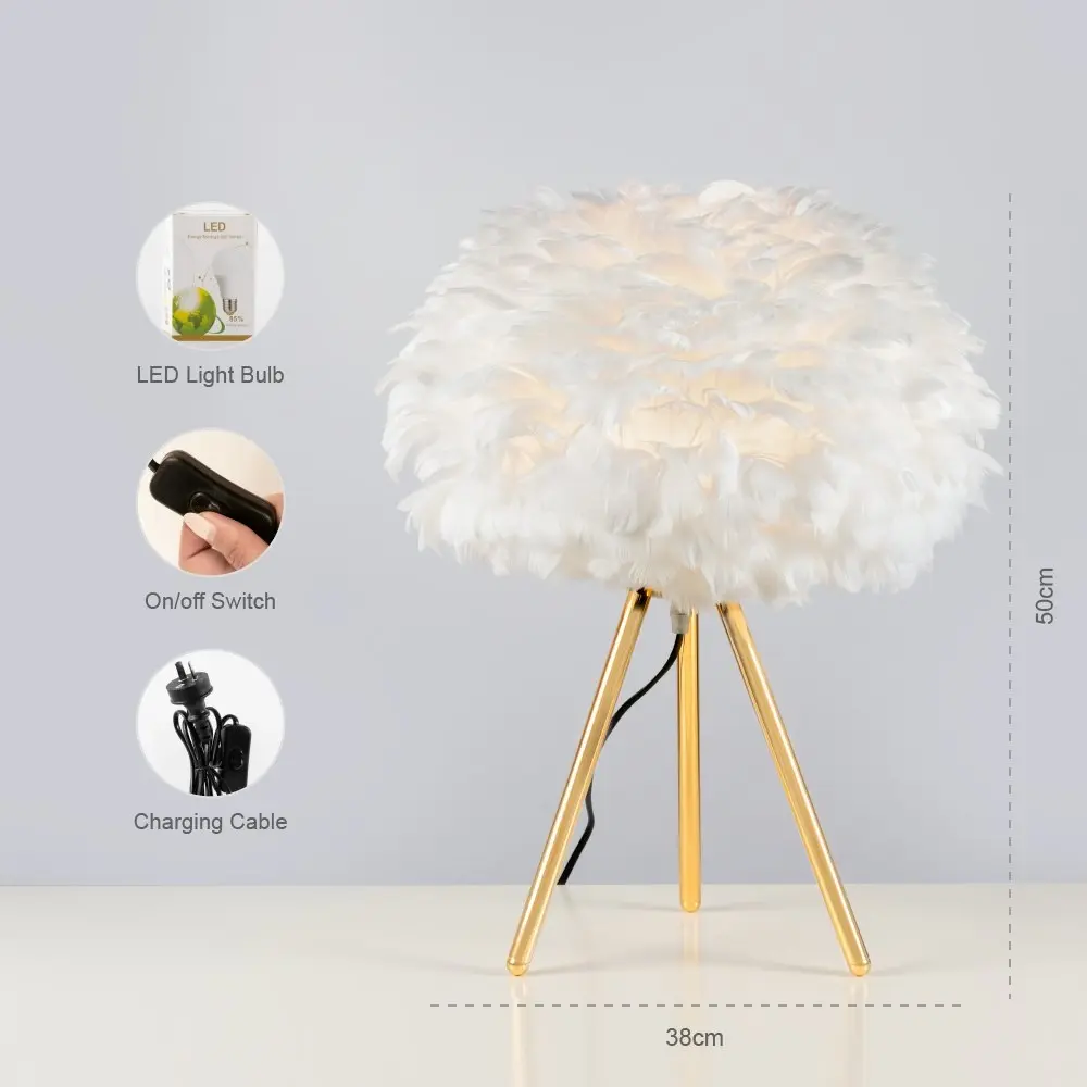 White Feather Tripod Table Lamp