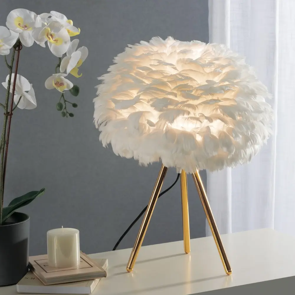 White Feather Tripod Table Lamp