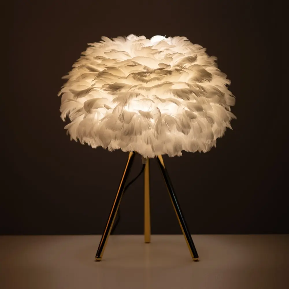 White Feather Tripod Table Lamp