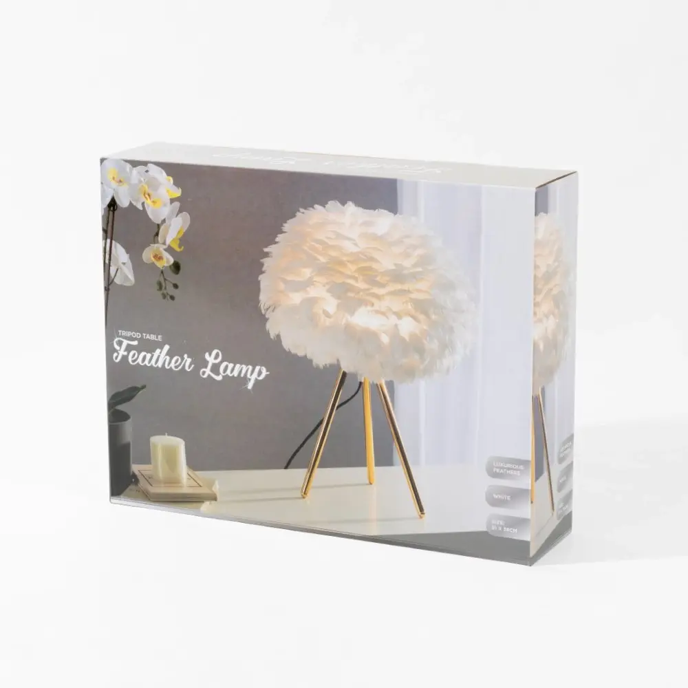 White Feather Tripod Table Lamp