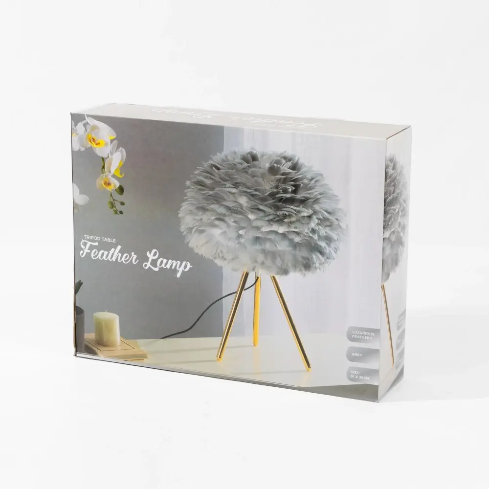 Grey Feather Tripod Table Lamp