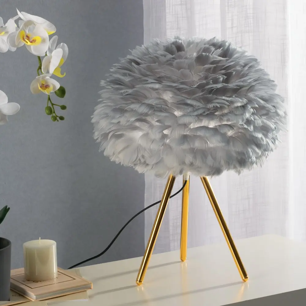 Grey Feather Tripod Table Lamp