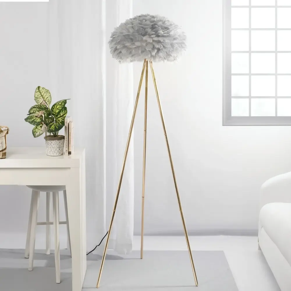 Grey Feather Tripod Floor Lamp