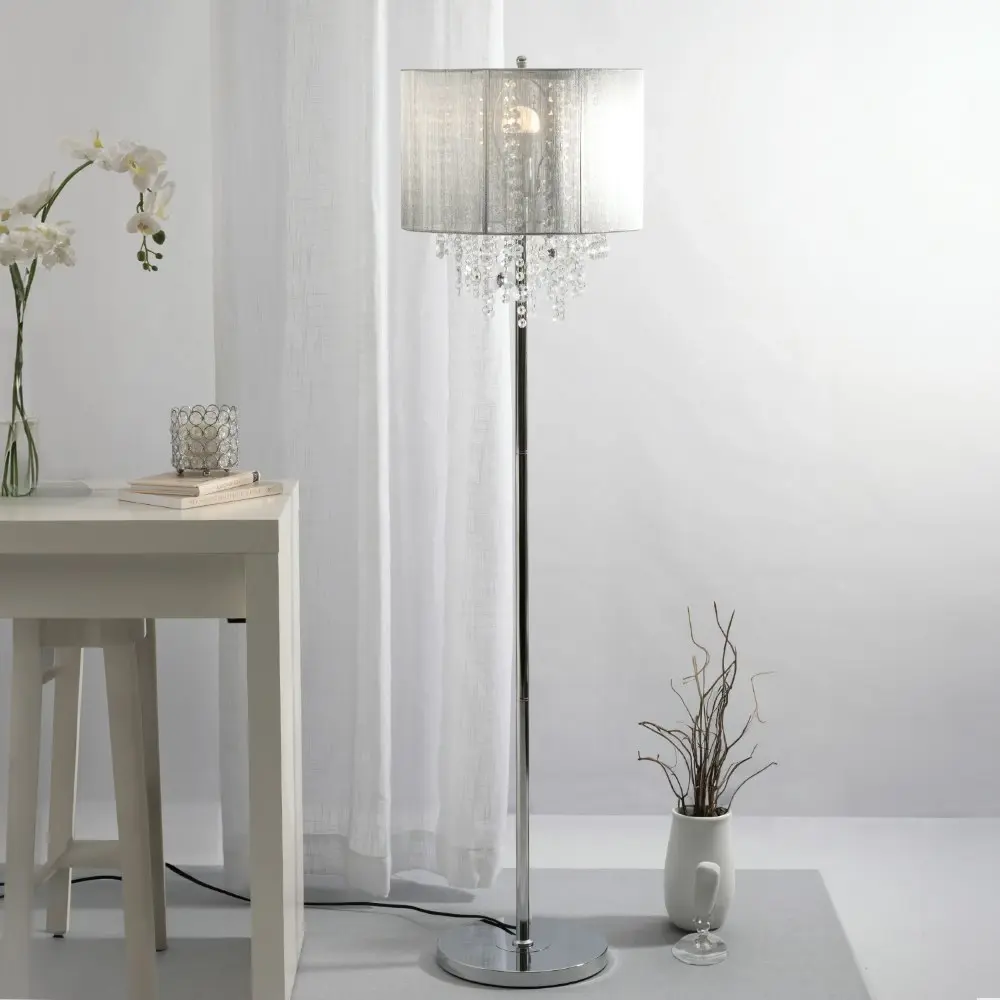 Silver Crystal Floor Lamp With String Shade