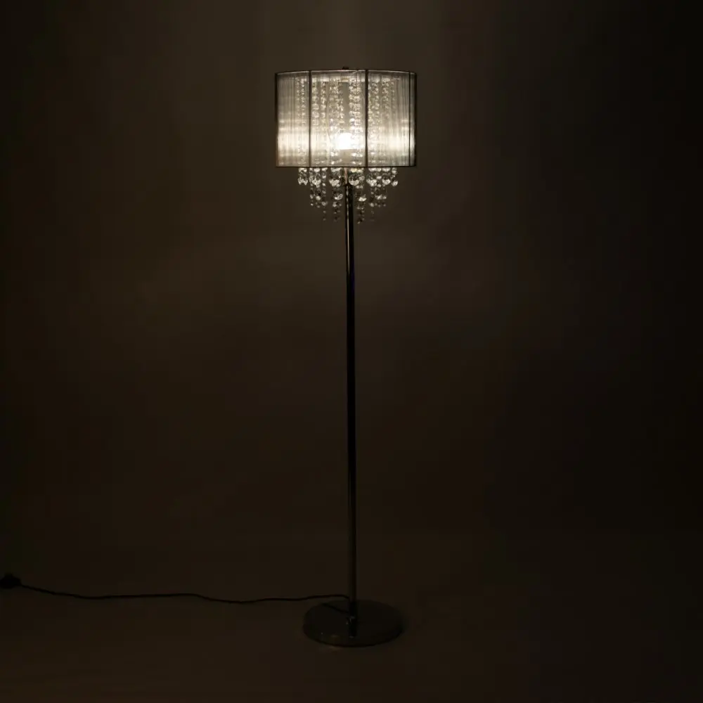 Silver Crystal Floor Lamp With String Shade