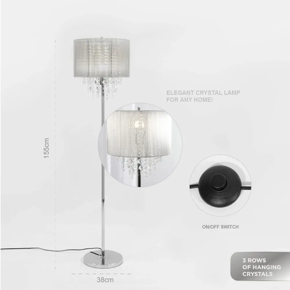 Silver Crystal Floor Lamp With String Shade