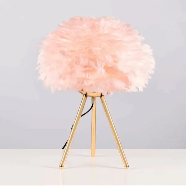 Pink Feather Tripod Table Lamp