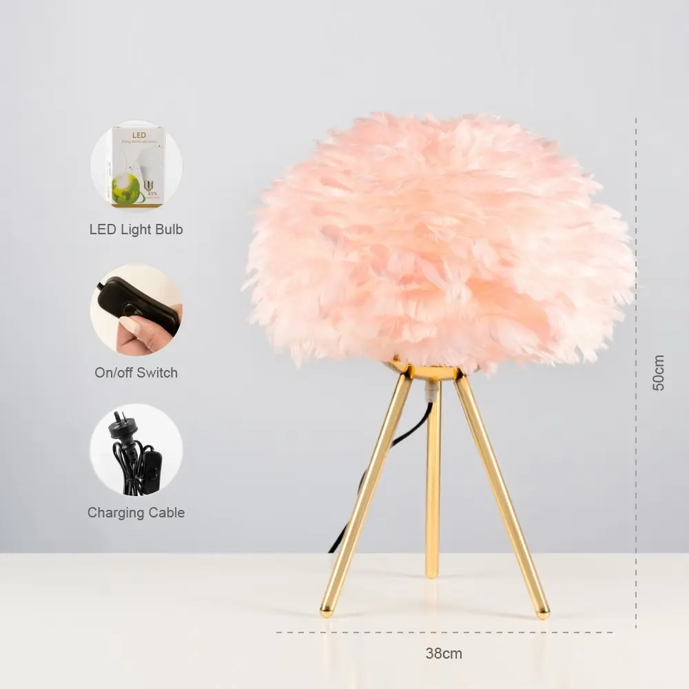 Pink Feather Tripod Table Lamp