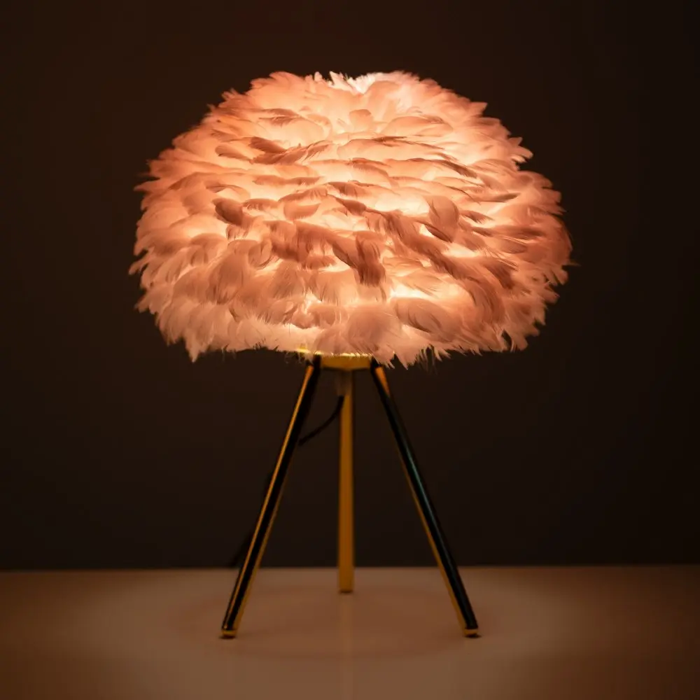 Pink Feather Tripod Table Lamp