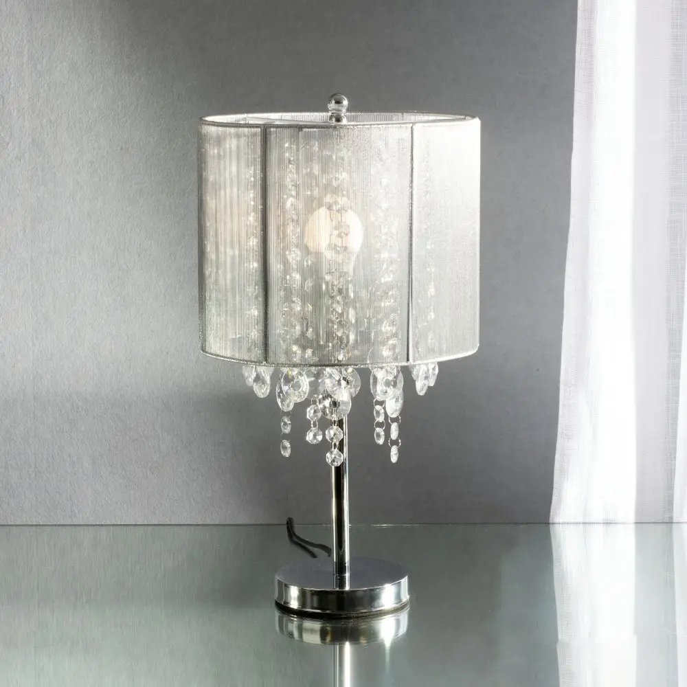 Silver Crystal Table Lamp With String Shade