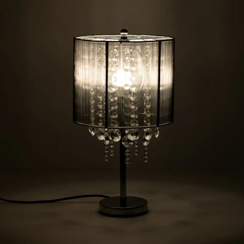 Silver Crystal Table Lamp With String Shade