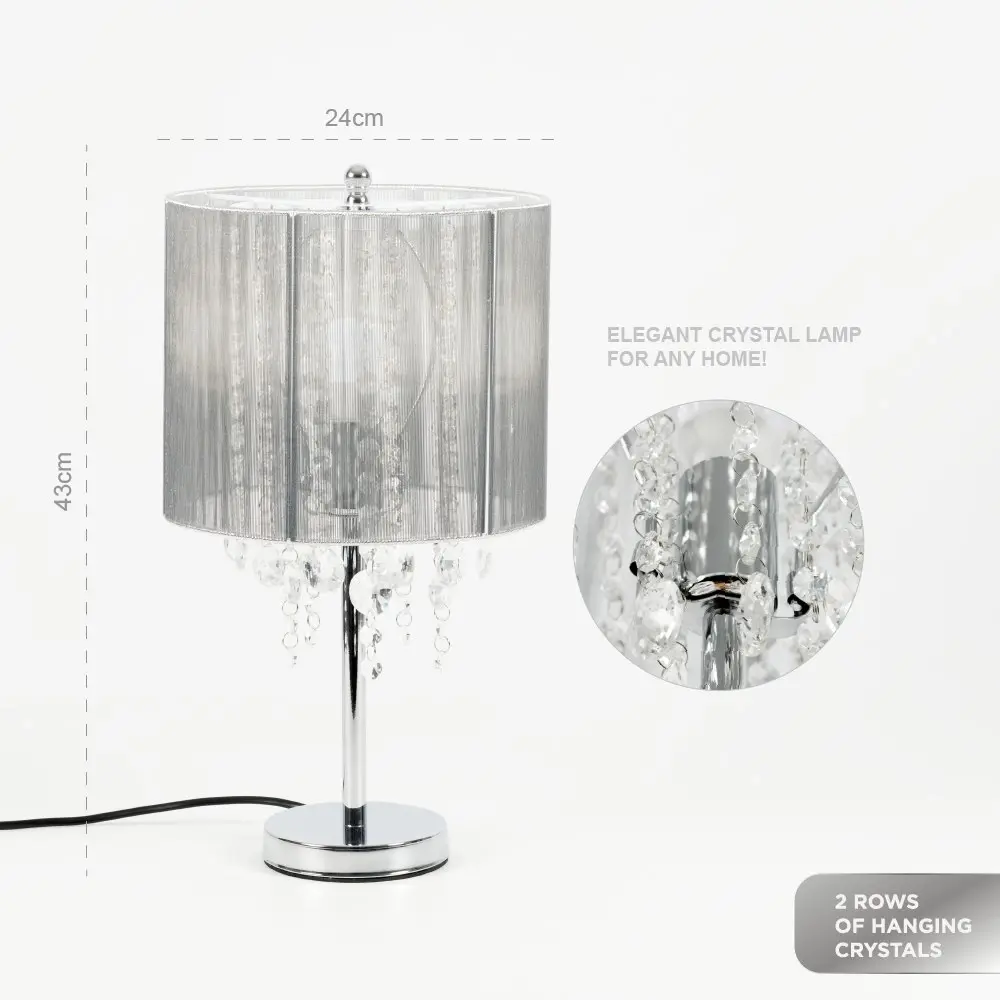 Silver Crystal Table Lamp With String Shade