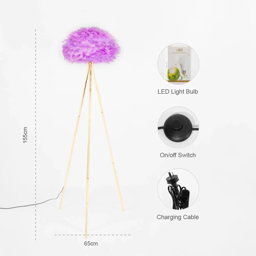 Lilac Feather Tripod Floor Lamp