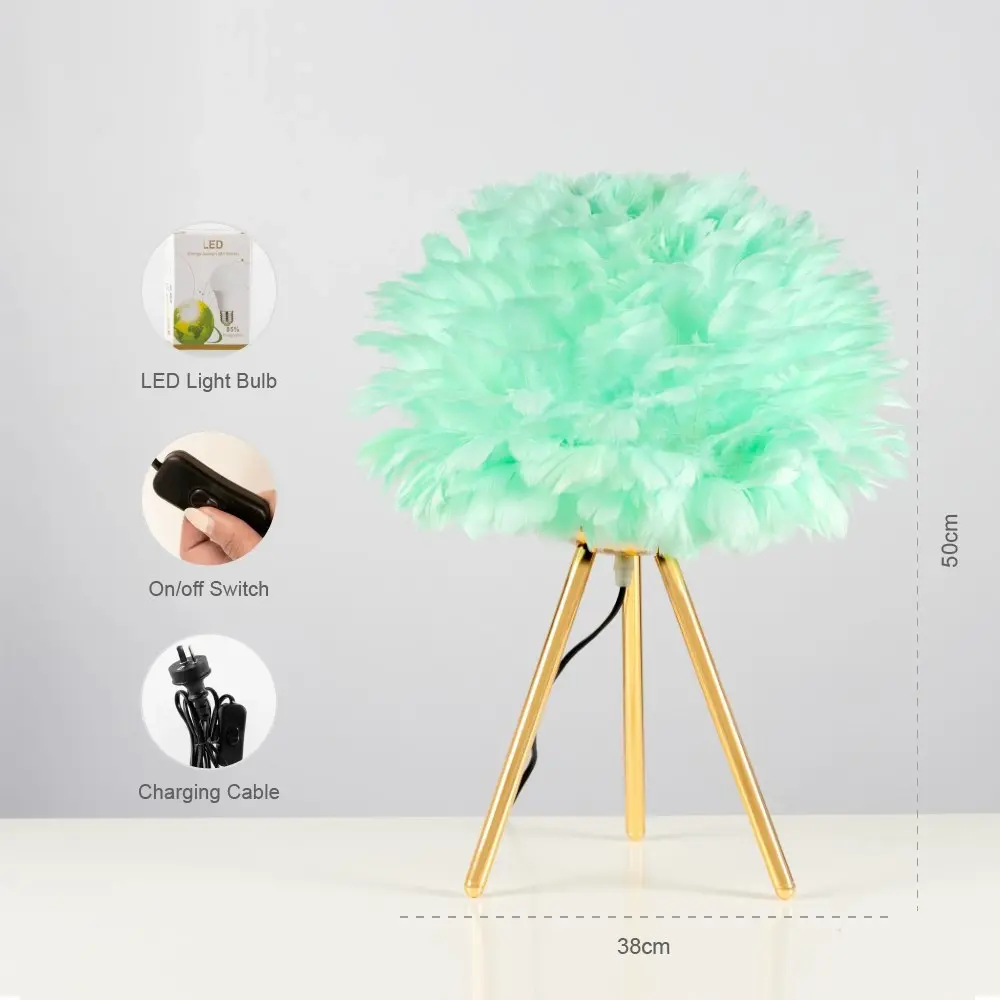 Mint Feather Tripod Table Lamp