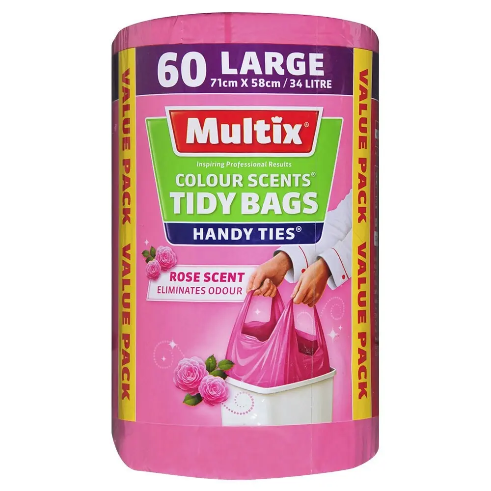 120x Multix Large 34L 71cm Rose Scent Tidy Rubbish/Garbage/Trash Storage Bags