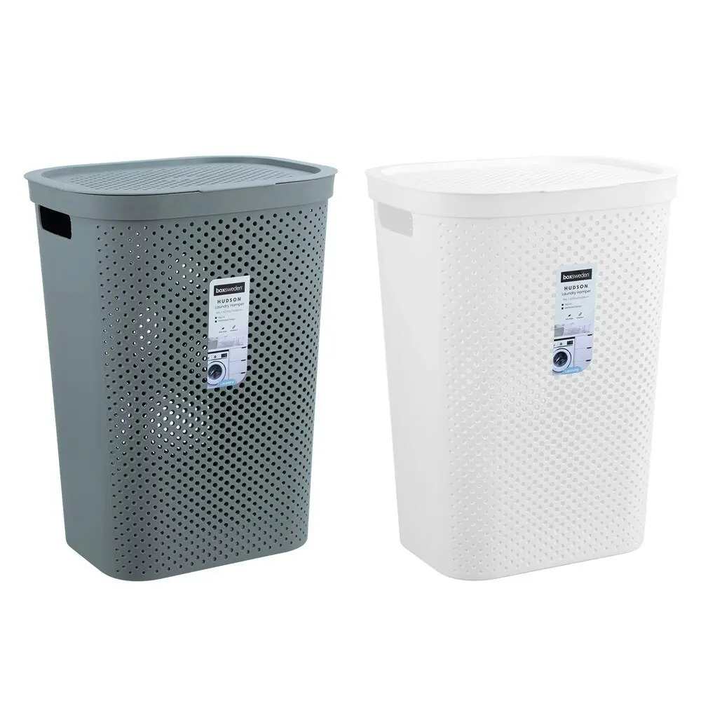 Boxsweden Hudson 60L Laundry Clothes Hamper Storage w/ Lid Assorted