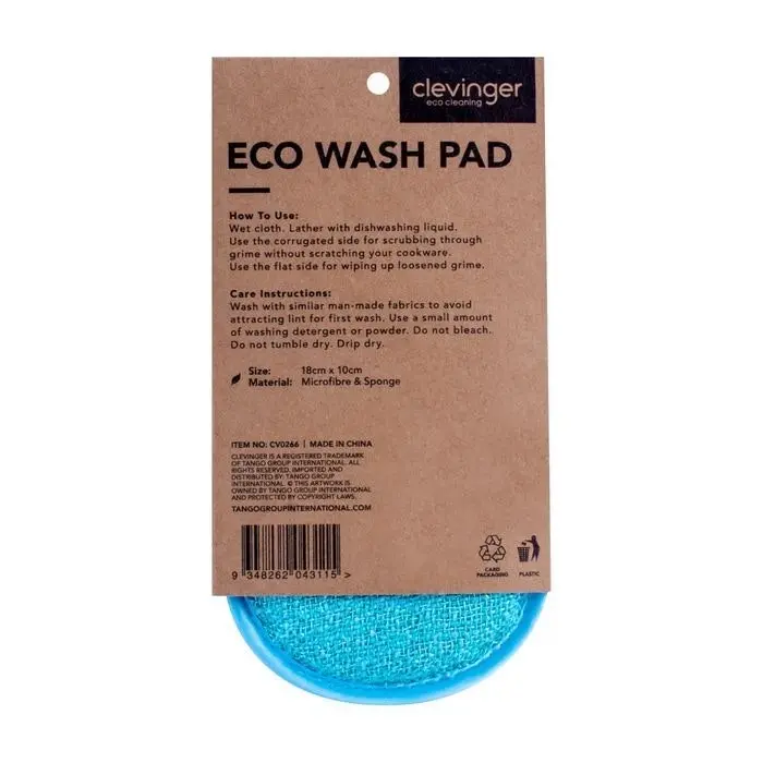 3x Clevinger Eco Wash Double Sided Non-Scratch Cleaning Pad 18x10cm Assorted