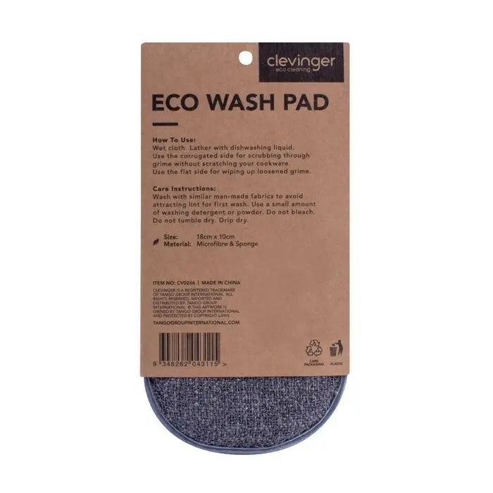 3x Clevinger Eco Wash Double Sided Non-Scratch Cleaning Pad 18x10cm Assorted