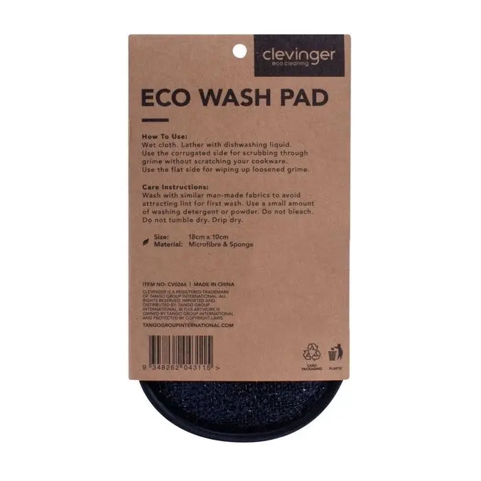 3x Clevinger Eco Wash Double Sided Non-Scratch Cleaning Pad 18x10cm Assorted