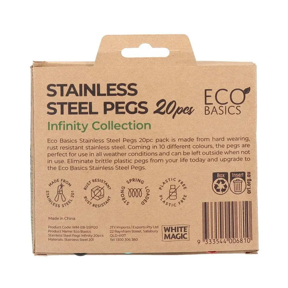 20pc Eco Basics Stainless Steel Pegs Infinity Collection Clothes Laundry Clip