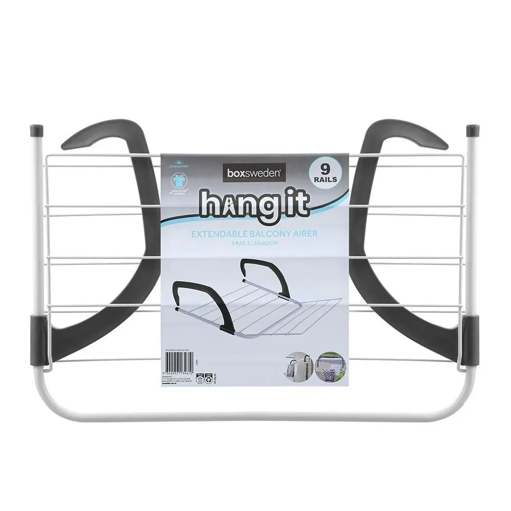 2x Boxsweden Hangit 60cm Extendable 9-Rails Balcony Airer Laundry Drying Rack WH