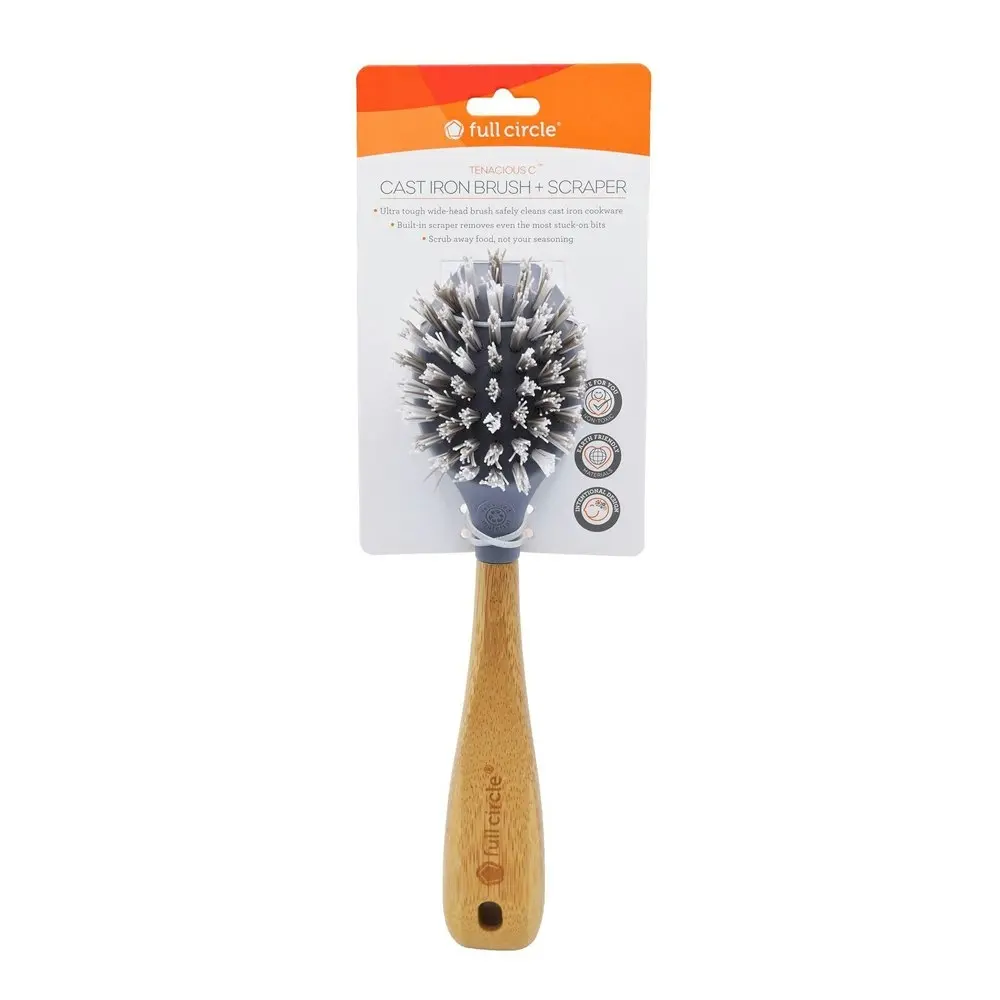 Full Circle Tenacious C Cast Iron Cleaning Brush w/ Scraper Home Cleaner Grey