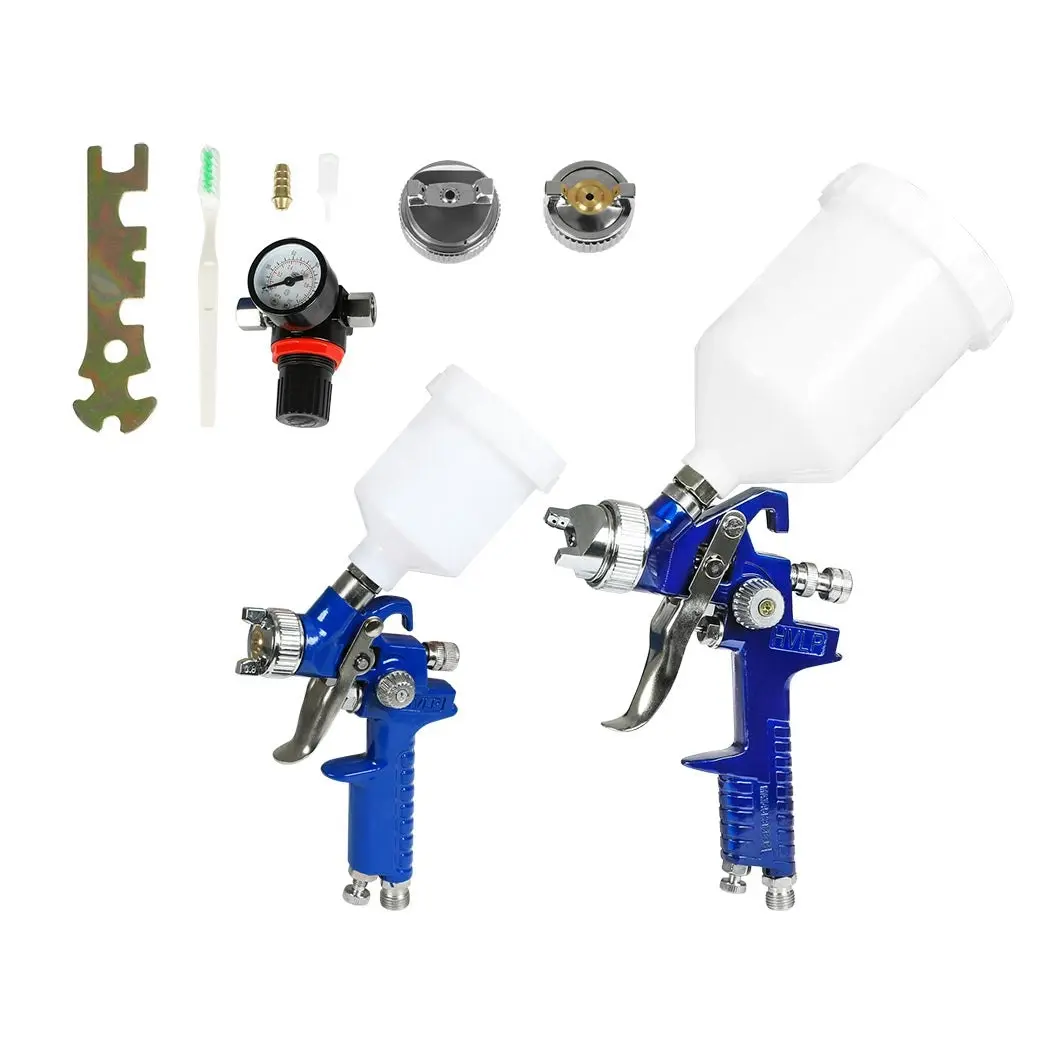 Traderight 2PC HVLP Air Spray Gun Kit Regulator Pressure Paint Gravity 0.8 1.4mm