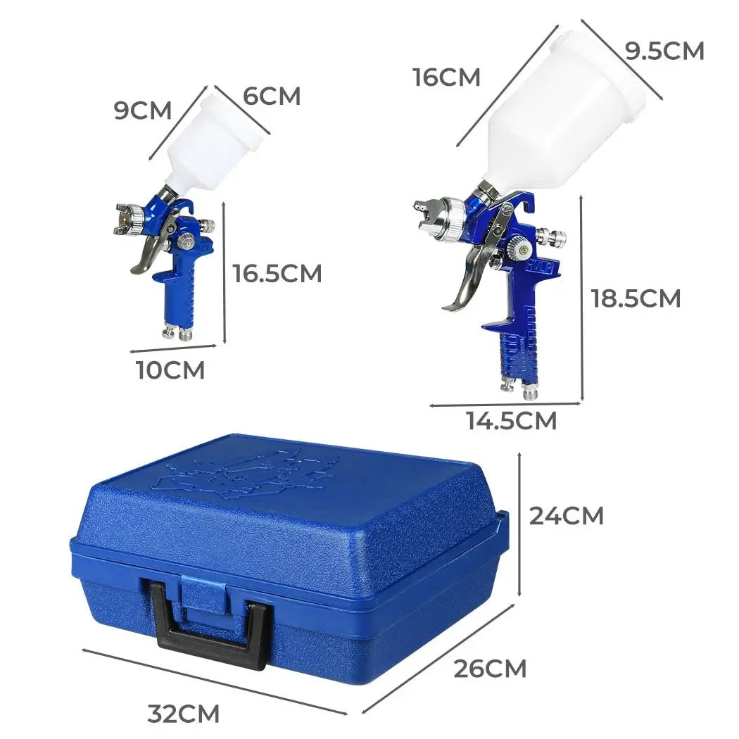 Traderight 2PC HVLP Air Spray Gun Kit Regulator Pressure Paint Gravity 0.8 1.4mm