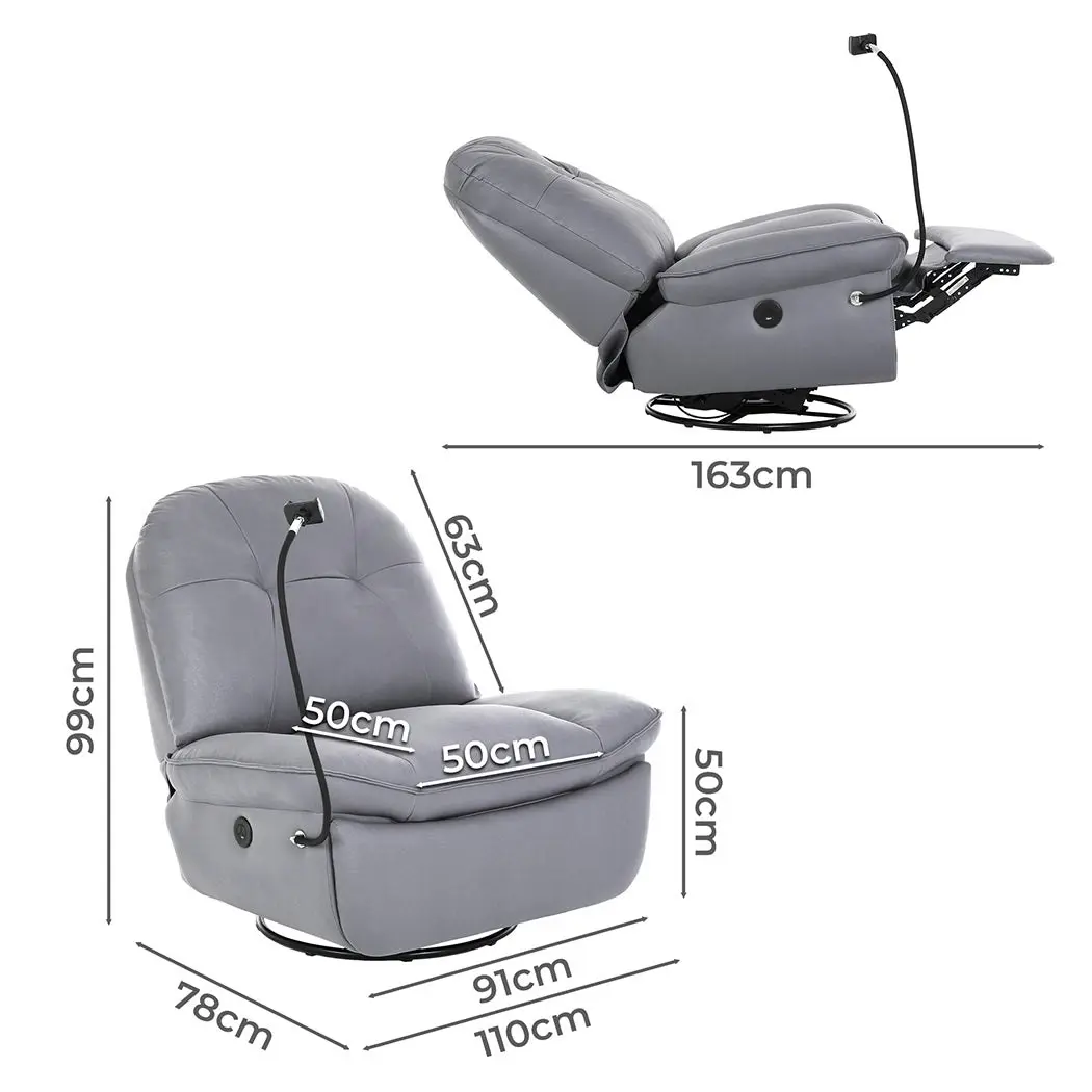 Levede Electric Chair Recliner Swivel Lazy Sofa Armchair Lounge USB Charge Grey