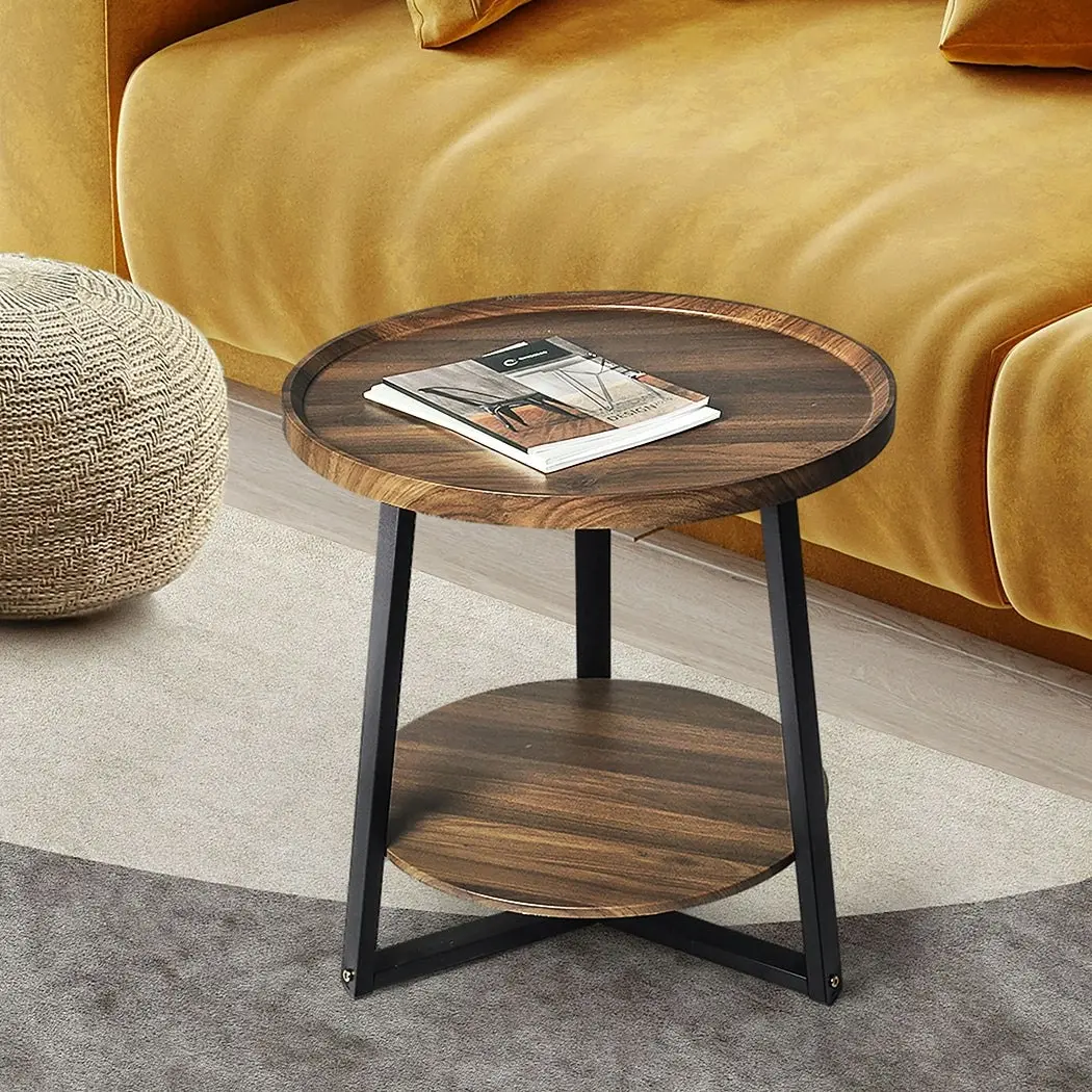 Levede Side Table Coffee Bedside Tables Nightstand Storage Steel Legs 60cm Dia.