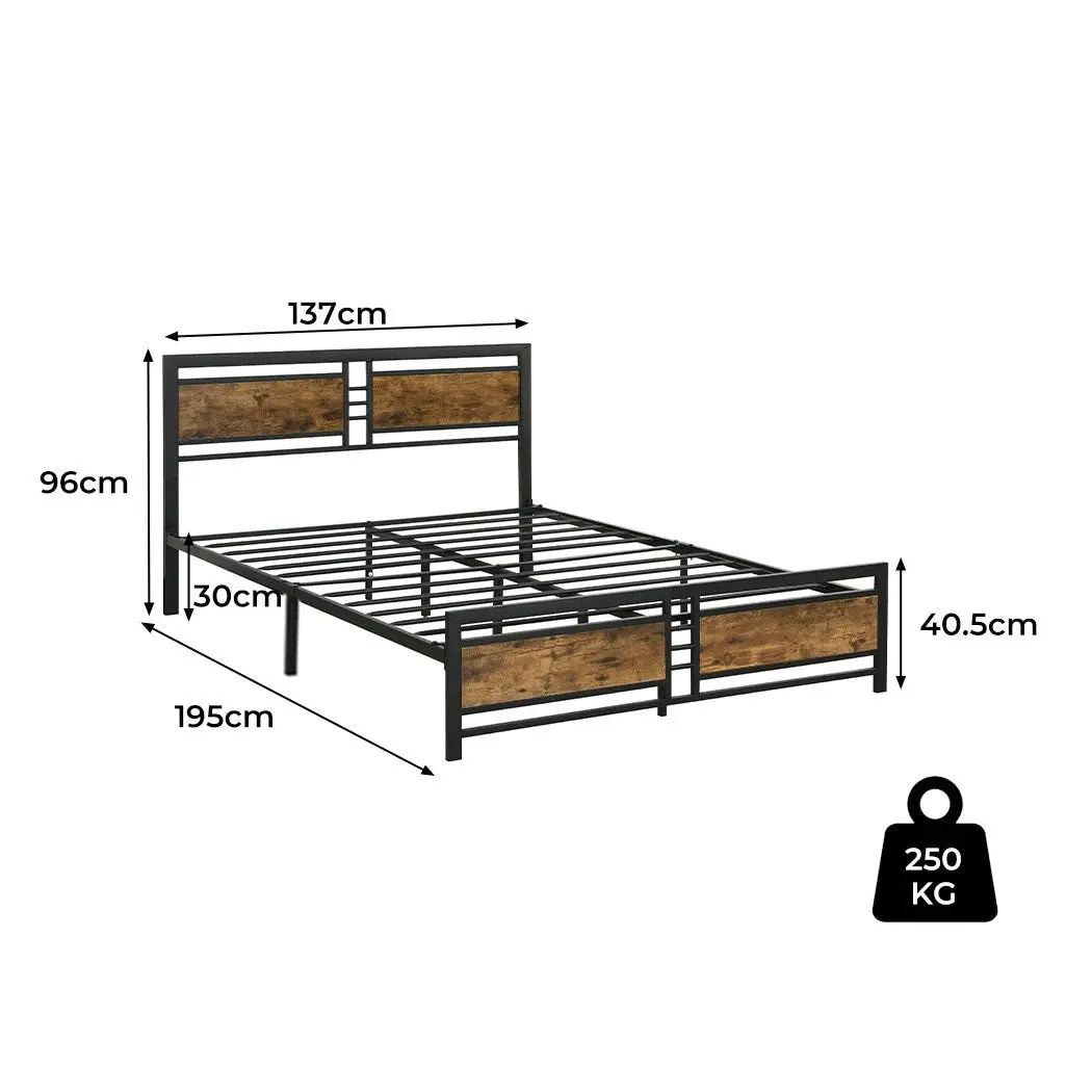 Levede Metal Bed Frame Double Mattress Base Platform Wooden Headboard Industrial