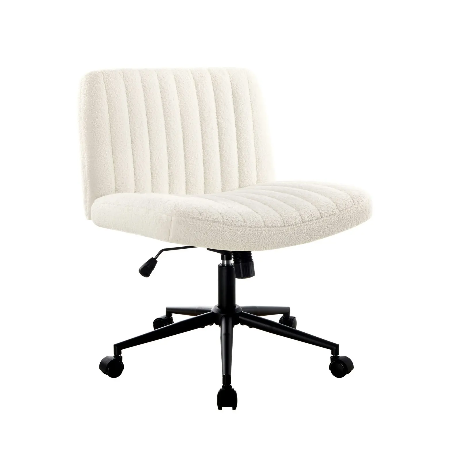 Oikiture Mid Back Armless Office Desk Chair Wide Seat with Wheels Sherpa White