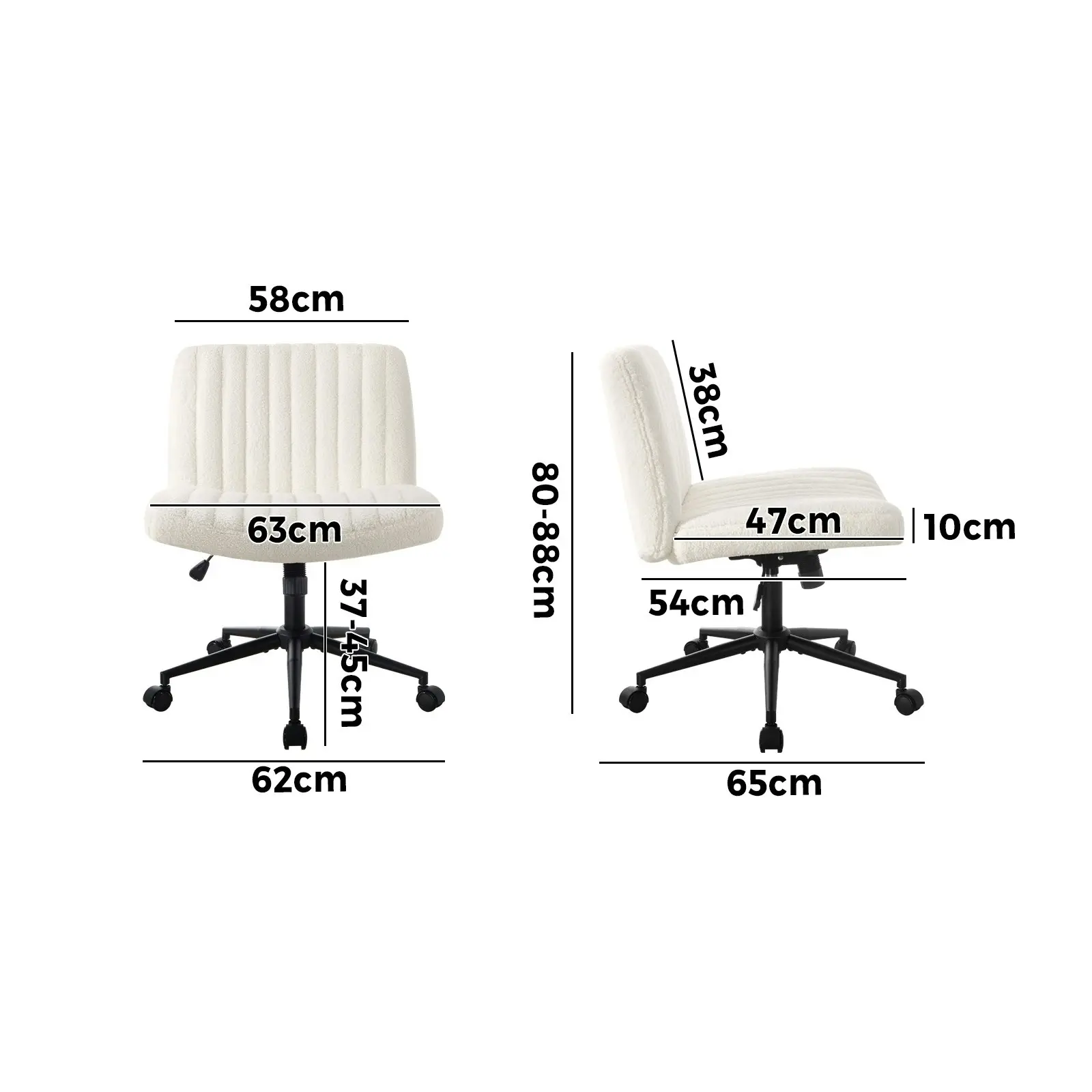 Oikiture Mid Back Armless Office Desk Chair Wide Seat with Wheels Sherpa White