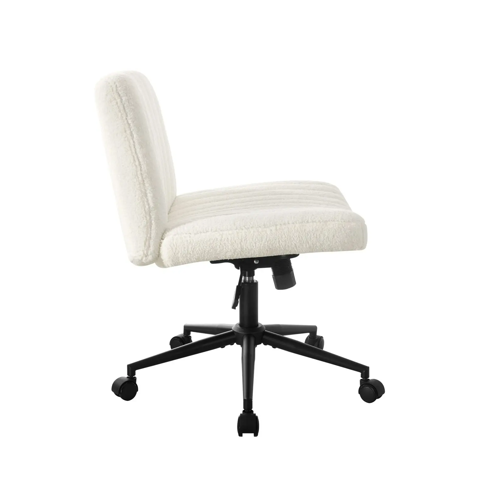 Oikiture Mid Back Armless Office Desk Chair Wide Seat with Wheels Sherpa White